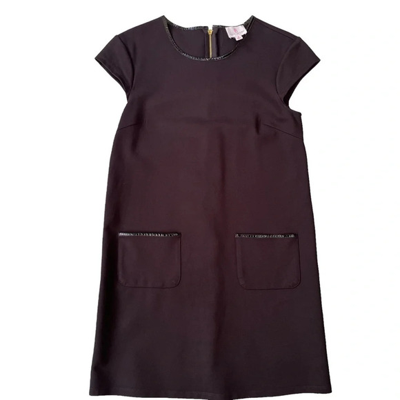 Julie Brown NYC Black Sheath Dress with Front Pockets and Faux Leather Trim Sz M - Picture 11 of 15